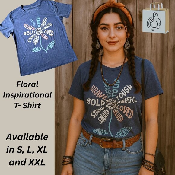 Floral Inspirational Graphic T Shirt Size L You Are Enough Positive Word Art - Picture 8 of 8